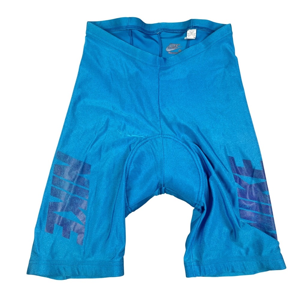 Vintage Nike Cycling Shorts Mens XL Blue Padded Bike Shorts Made USA 90s Nylon